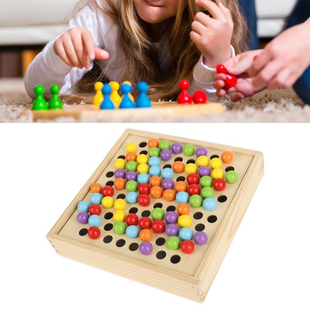 Wooden Beads Board Toy, 2 In 1 Color Matching Fishing Board Educational For Toddlers For Preschool