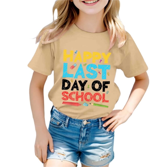 LUOGENLI T-Shirt pour Filles T-Shirt Imprimé à Col Rond à Manches Courtes pour Garçons et Filles Maxi Chemises pour Filles Vacances 2025 Kaki 10-11 Ans