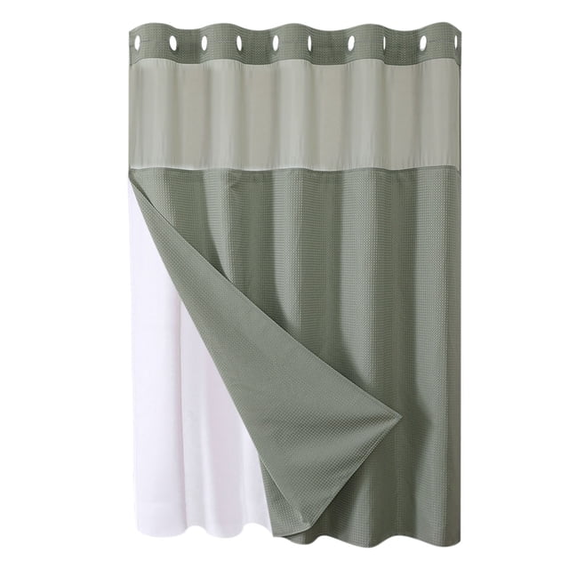 Shower Curtain For Bathroom 71 in W x 74 in H Reversible Heavy Duty Polyester Fabric With Built-in Large Rings