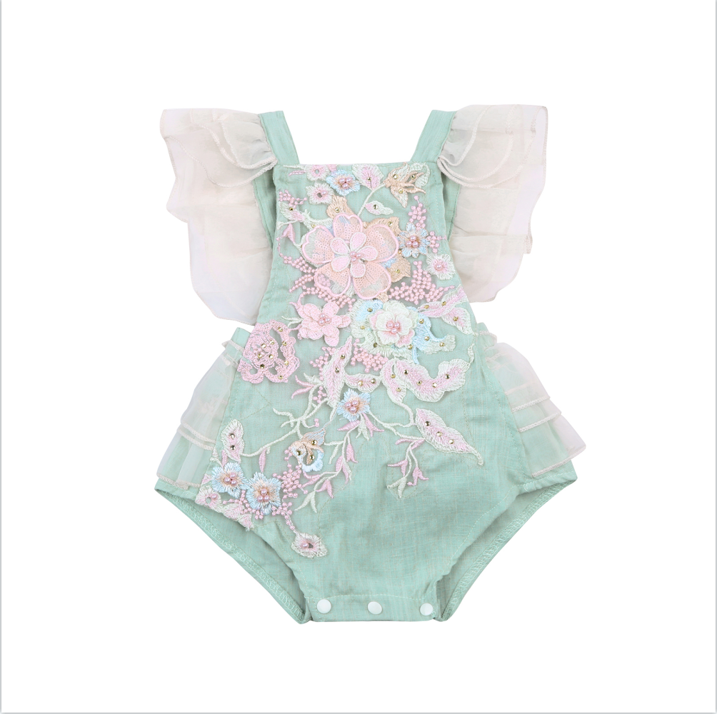 FOCUSNORM Baby Girls Romper, Light Blue Sleeveless Square Collar One-piece