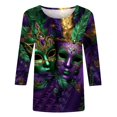 thumbnail image 4 of Penkiiy 2024 Chemise Manches 3/4 Mardi Gras Blouse Fantaisie Carnaval Masque Imprimé Tunique Thème Fête Col Rond Tee 2TG Multicolore, 4 of 5