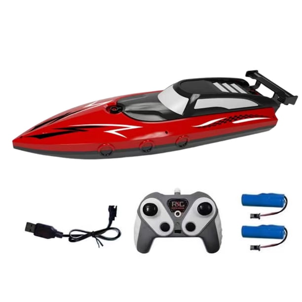 DEERC Bateau Télécommandé 2 Pièces, RC Racing Bateau Telecommandé Enfant avec Lumières LED, 4 Batteries, 2,4 GHz, Alarme de Batterie Faible, Enfants Adultes pour Piscines et Lacs