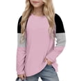 thumbnail image 1 of Posijego T-Shirts à Rayures à Manches Longues pour Filles, Hauts Tuniques à Blocs de Couleur à Col Rond pour Enfants, T-Shirts de Printemps, Taille 4-14 Ans, 1 of 6