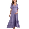thumbnail image 1 of XiYing Robes pour Femmes, Robe de Maternité Unie à Manches Courtes à Volants pour Photographie de Soirée, Style Moulant à Col en V (P-2TG),, 1 of 7