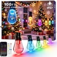 thumbnail image 1 of 100FT RGB Outdoor String Lights, +IC Outside Light Dimmable Shatterproof 30 LED Bulbs, IP67 Waterproof Chasing Effect Lighting DreamColor Patio Strip Lights for Backyard, Balcony, Outdoor Living, 1 of 7