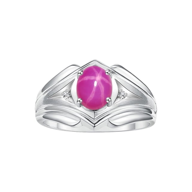 RYLOS Men's Rings 14K White Gold Rings Classic Designer Style 9X7MM Oval Gemstone & Diamond Ring Star Ruby July Birthstone Rings For Men, Size 10