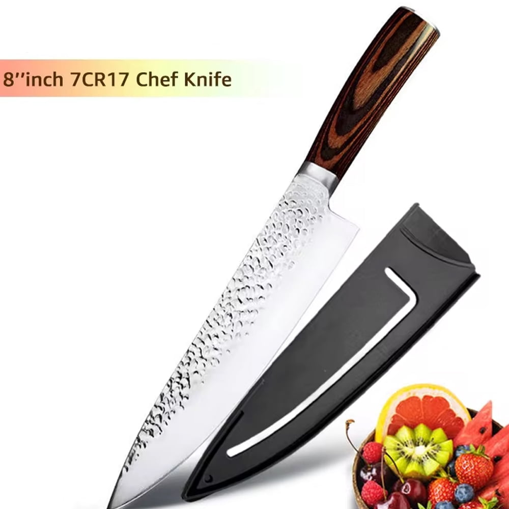 Kitchen Knives, 8-Inch Japanese Chef Knife Professional High Carbon Hammered Steel Slicing Knife for Vegetable Meat with Cover