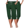 thumbnail image 1 of Timegard 2pc Capri Pants for Women Elastic High Waisted Drawstring Comfy Casual Crop Pants with Pockets, 1 of 7