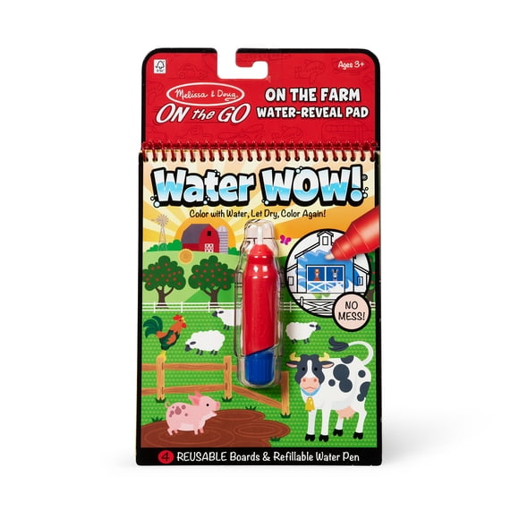 Melissa & Doug On The Go Water Wow! Mess Free Coloring Book, Reusable Water-Reveal Activity Pad - Farm