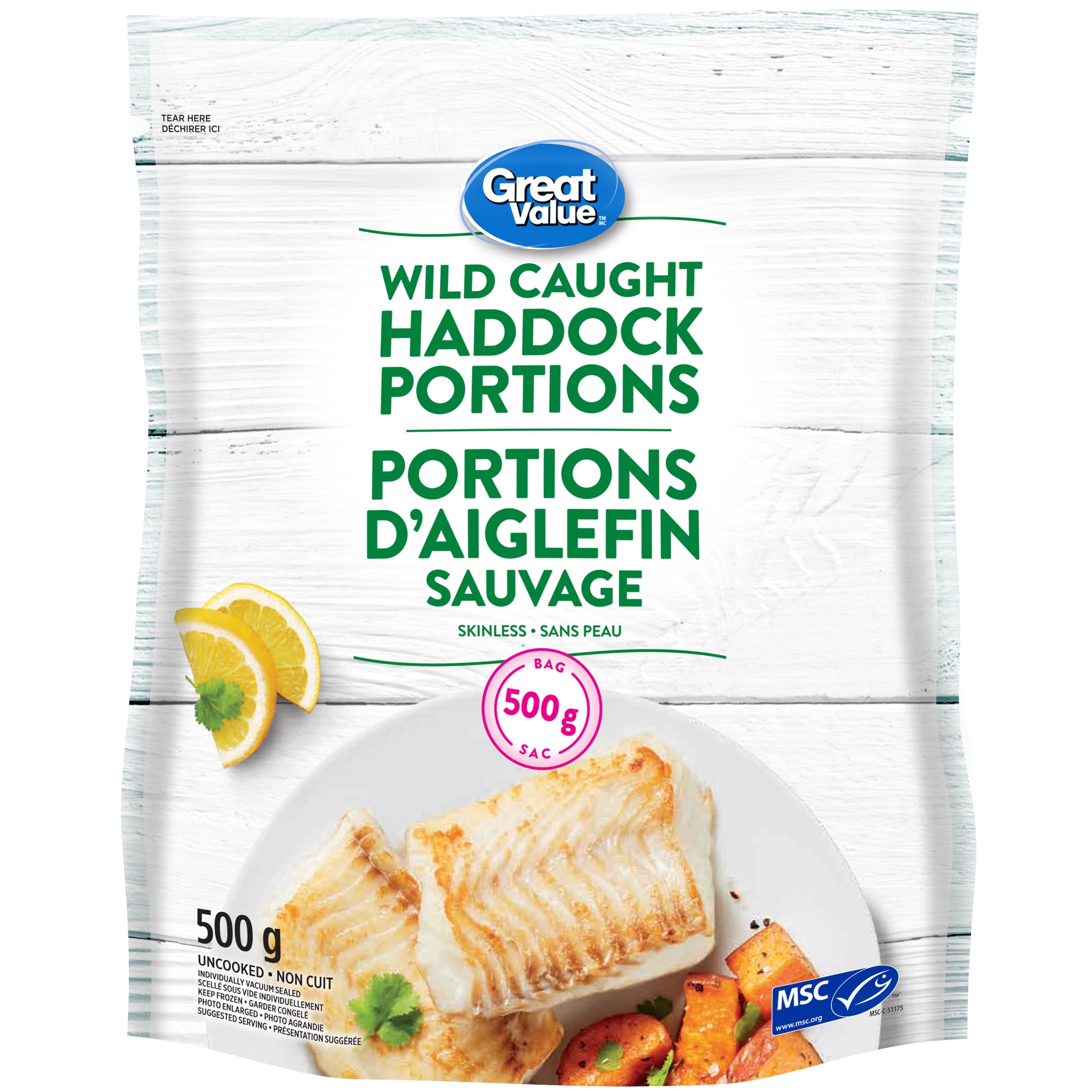 Portions d’aiglefin sauvage Great Value 500 g