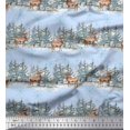 thumbnail image 1 of Soimoi Blue Cotton Poplin Fabric Reindeer & Snowflakes Tree Print Fabric by the Yard 56 Inch Wide, 1 of 5