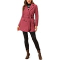 thumbnail image 2 of INSPIRE CHIC Women's Notch Lapel Double Breasted Belted Mid Length Trenchcoat M Watermelon Red, 2 of 7