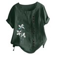 thumbnail image 1 of Birdeem Womens Fashion Summer Round Neck Leisure Short Sleeve Printed Buttons Tops, 1 of 5
