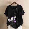 thumbnail image 2 of QATAINLAV Chemises en Lin et Coton pour Femmes Décontractées Amples à Manches Courtes Blouse Boutonnée Surdimensionnée à Col Rond Tunique Graphique T-Shirts Hauts d'Été de Plage Noir TTTTG, 2 of 5