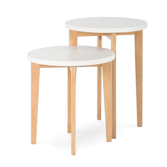 Forever Eclectic Geo Wood Nesting Tables, White/Natural