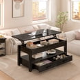 thumbnail image 1 of GUNAITO Table Basse à Plateau Relevable avec 2 Tiroirs, Table Basse Convertible en Bois avec Rangement pour Salon, Table Centrale, Noir, 42 Pouces, 1 of 9