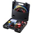 thumbnail image 1 of VEVOR 4 Way AC Gauge - AC Manifold Gauge Set for R134A R22 R12 R410A Refrigerant, Freon Gauges with 5ft Hoses, Couplers, Can Tap Works on Car Auto Freon Charging and Evacuation, 1 of 9