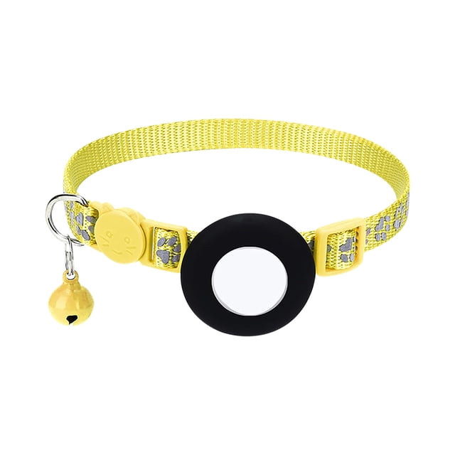 Liquidation! Collier avec Clochette Collier Réfléchissant Pendentif d'Adresse avec Film, Doté d'Une Sangle Jaune Ajustable avec Détails d'Empreinte de Patte Réfléchissante, d'Un Pendentif d'Adresse Circulaire Noir et d'Une Petite Clochette Dorée. Ce Collier pour Animal de Compagnie Améliore la Sécurité avec des Alertes d'Alarme et un Suivi de Localisation par Téléphone mobile, le Rendant Idéal pour Garder les Animaux en Sécurité et Visibles.
