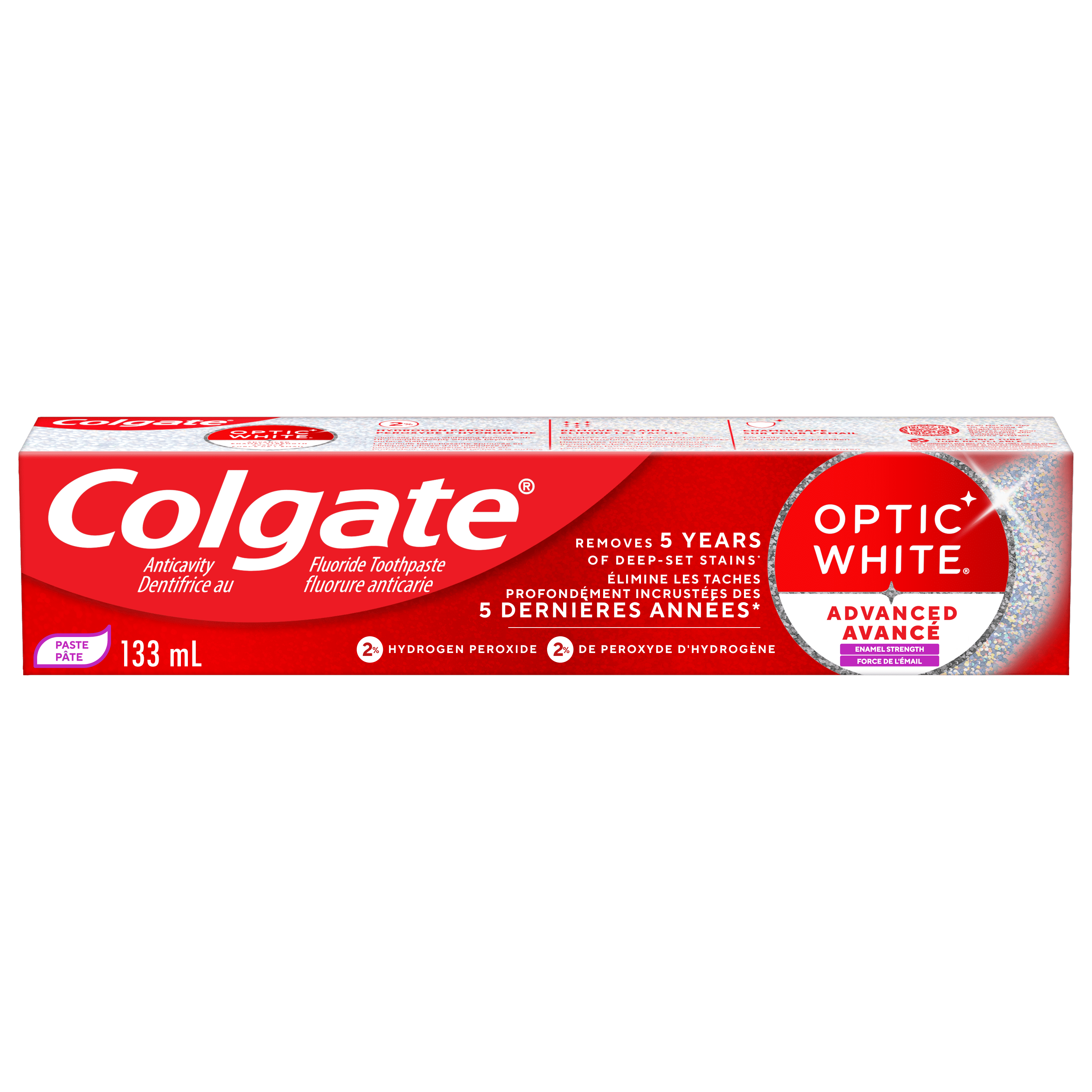 Dentifrice au fluorure Colgate Optic White Avancé Force de l'émail, 133 ml
