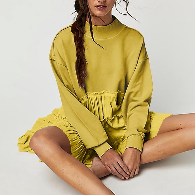 LSLJS Womens Oversized Sweatshirt Dress Long Sleeve Crewneck Pullover Tops Sweatshirts Mini Dress, Plus Size Dress
