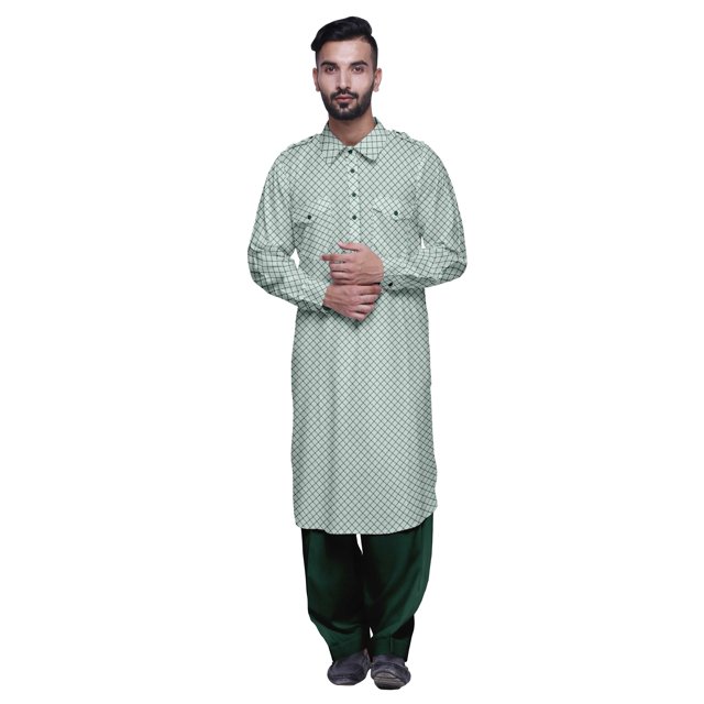Atasi Printed Rayon Pathani Kurta With Solid Salwar For Mens Party Wear