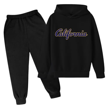 PMVFHDE Boy Outfits Set Autumn Spring Children's Hoodie Pullover Letter Printed Hoodie Set Casual Long Sleeve Sweatshirt Sweatpants Set ,Black,13-14 Years