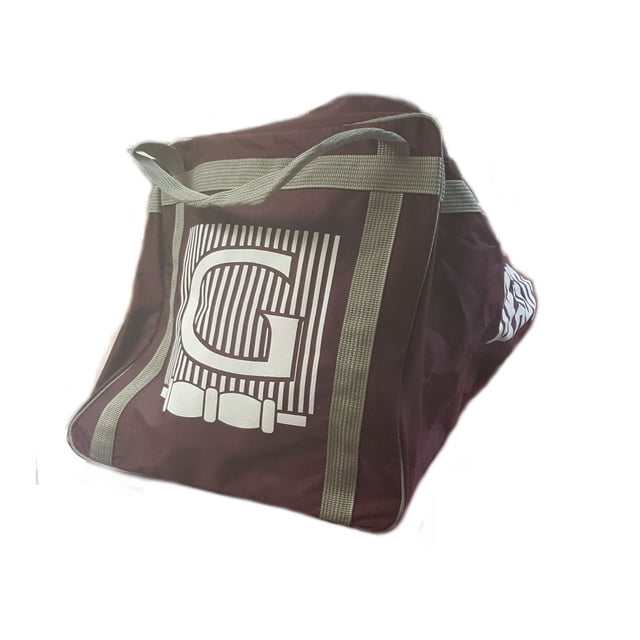 Graddige Original Bag in maroon with beige handles and a large white 'G' logo, shown in a 3/4 profile, designed as a spacious sports equipment bag suitable for storing and transporting cricket gear.