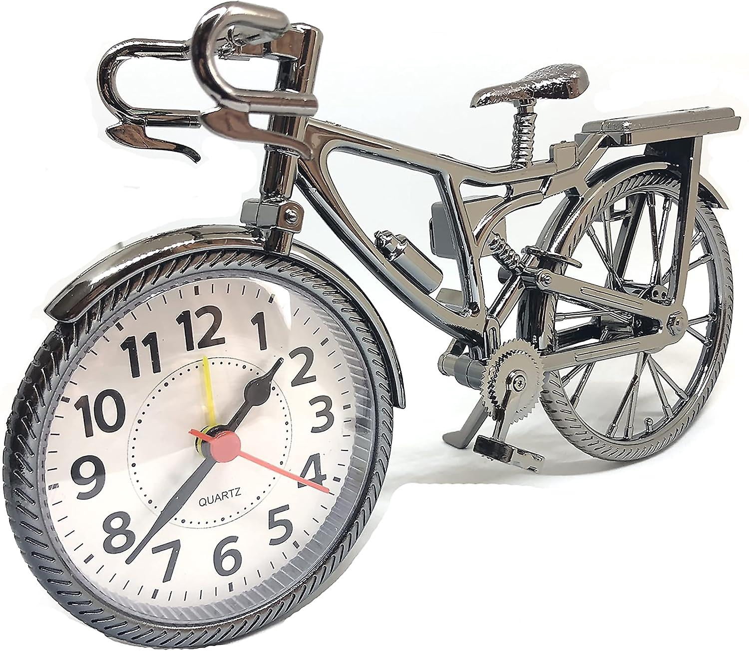 Dww-Vintage Bike Alarm Clock - Retro Bicycle Interior Decoration Metal Colour - White Dial with AA Battery Not Included for Bike Fan