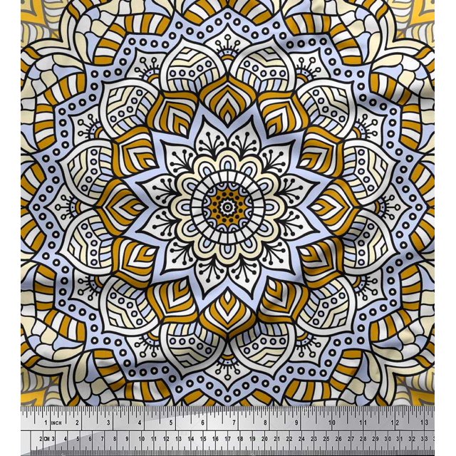 Soimoi Poly Georgette Fabric Moroccan & Mandala Kaleidoscope Decor Fabric Printed Yard 52 Inch Wide