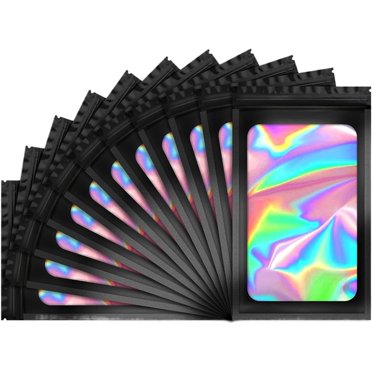 Sacs d'Emballage Holographiques 100 Pcs, Pochettes en Aluminium Refermables Anti-Odeurs 2,95 X 4,72 Po, Pochette d'Échantillon Mylar de Rangement Holographique pour Petite Entreprise