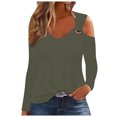 thumbnail image 1 of Yuyuzo Womens Fashion Long Sleeve Tunic Tops Solid Color Floral off 1 Shoulder Loose Fitted Blouses, 1 of 6
