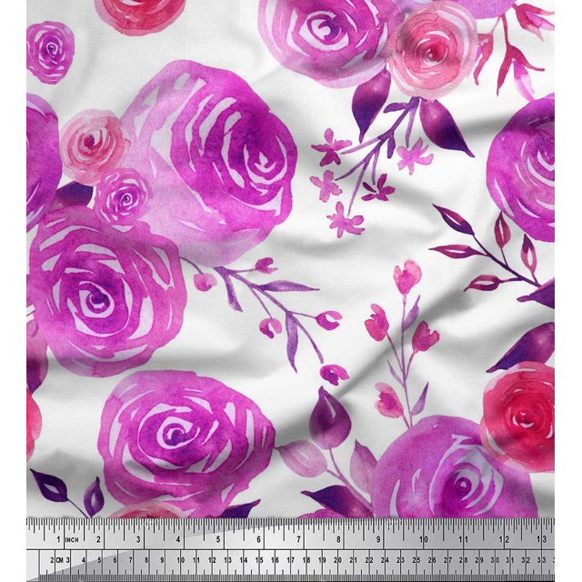 Soimoi Purple Poly Georgette Fabric Watercolor Floral Print Sewing Fabric BTY 42 Inch Wide