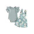 thumbnail image 1 of Gupgi Baby Girls Overalls Set, Infant Short Sleeve Ribbed Romper+Flower Print Suspender Shorts with Pockets, 1 of 9