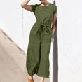 thumbnail image 2 of Yuyuzo Women Cotton Linen Jumpsuits Summer One-Piece Outfits Short Sleeve Wide Leg Long Pants Rompers, 2 of 7