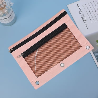 Dvkptbk Pencil Pouch for 3 Ring Binder Cloth Eyelet Binder B5 Office Storage File Bag with Three Holes and Double Zipper Pen Bag