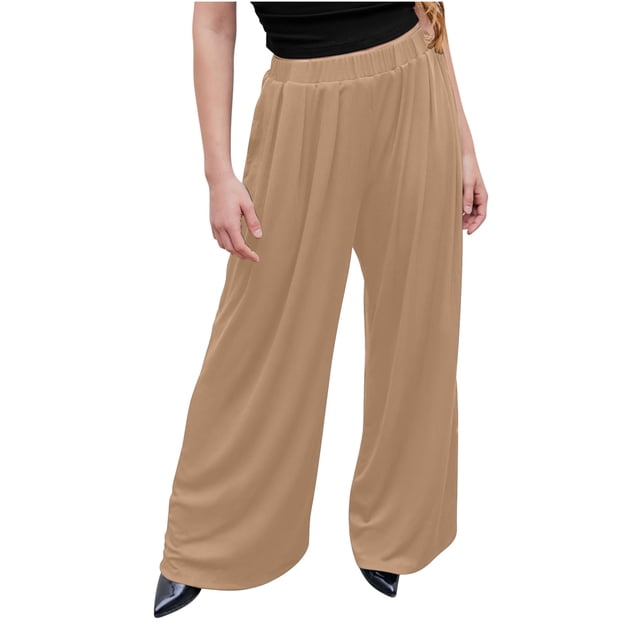 LSLJS Women's Spring and Solid Color Casual Stretch Waist Pocket Wide Leg Pants