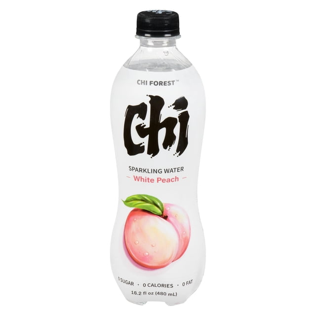 Sparkling Water - Bouteille à Saveur de Pêche Blanche par Genki Forest, Bouteille en Plastique Transparent de 480 ml avec Bouchon à Vis Noir, Présentant un logo « Chi » Noir Audacieux et une illustration de Pêche Blanche, Zéro Sucre, Zéro calories et Zéro Gras, Offrant une Hydratation Nette et Rafraîchissante Adaptée à un Léger Rafraîchissement.