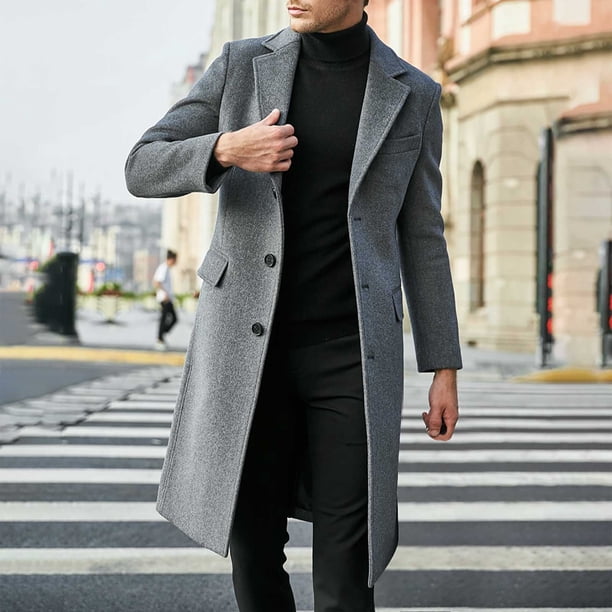 Penkiiy Trench Coat Men Clearance Men Winter Casual Solid Turndown