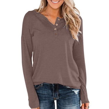 hotojiny Plus Size Tops for Women Casual Long Sleeve Button Henley Shirts 2025 Spring Soft Loose Solid Color Tunics Tee