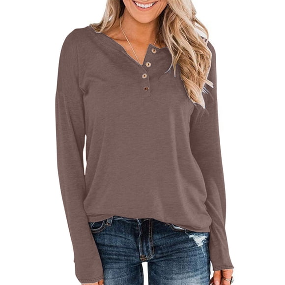 hotojiny Plus Size Tops for Women Casual Long Sleeve Button Henley Shirts 2025 Spring Soft Loose Solid Color Tunics Tee