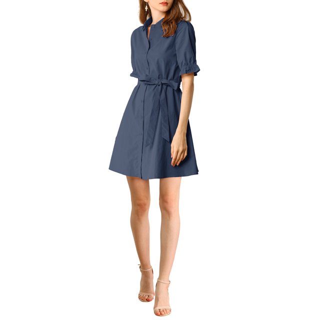 INSPIRE CHIC Women's Casual Short Sleeve Solid Color Button Down Shirt Dress