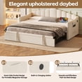 thumbnail image 3 of Upholstered Twin Size Daybed with Adjustable Height Pop Up Trundle Twin Bed and USB & Type-C Charging Port, Day Bed Frame with 2 Side Pockets, No Box-Spring Needed, Beige, 3 of 29