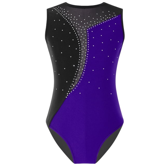Choomomo Kid Girls Shiny Rhinestone Athletic Dance Gymnastics Leotards One Piece Ballet Dance Bodysuit Purple 12