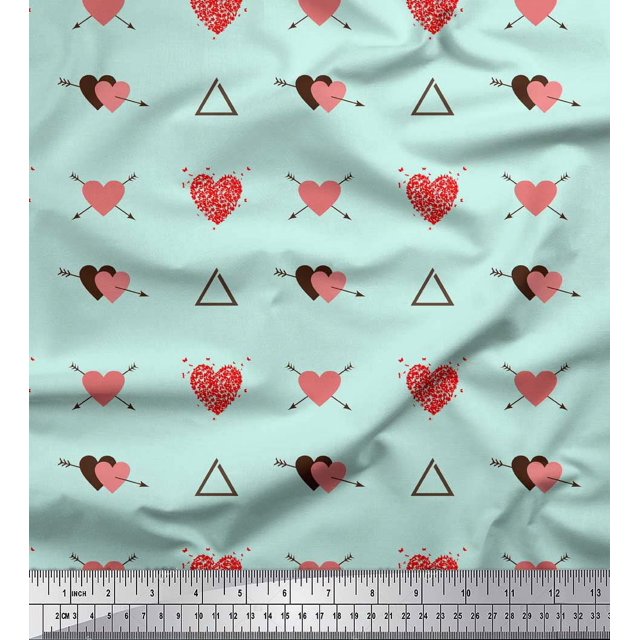 Soimoi Toile de Coton Vert Triangle & Flèche Coeur Imprimé par Yard 56 Pouces de Large