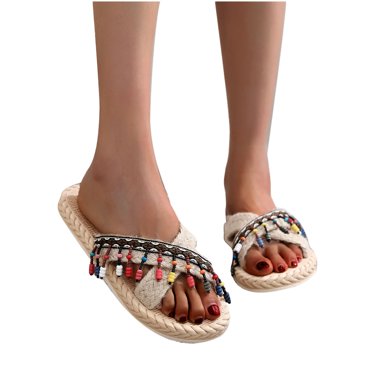 TopLLC Women's Cork Beach Slide Sandals, Comfortable Boho Wide Width Sandals, Casual Flat Cork Footbed Shoes for Women/Ladies/Girls