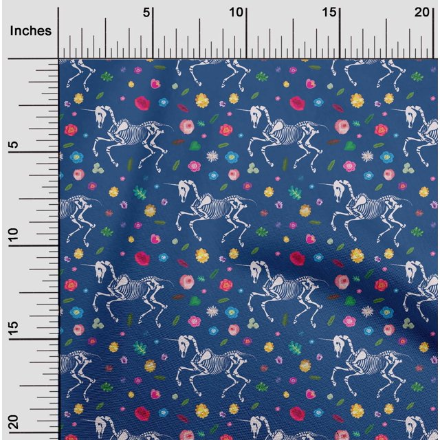 oneOone Georgette Viscose Medium Blue Fabric Skull Craft Projects Decor Fabric Printed By The Yard 42 Inch Wide