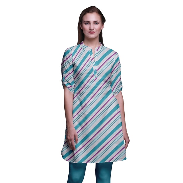 Bimba Robe Kurta Droite pour Femmes à Col Mandarin Imprimée Kurti Courte Hauts