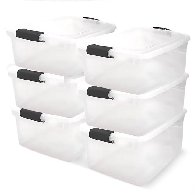 HOMZ Bac de Rangement Empilable en Plastique Transparent de 64 Pintes avec Couvercle, Lot de 6, Transparent