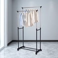 thumbnail image 4 of Livearty (TM) Clothing Rack Double Rod Clothing Metal Garment Rack for Hanging Clothes, Rolling Clothes Organizer on Lockable Wheels and Bottom Shelves, Height Adjustable, 4 of 6