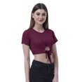 thumbnail image 4 of Moomaya T-Shirt Court à Nœud devant pour Femmes, Manches Courtes, Col Rond, Haut Noué, 4 of 7